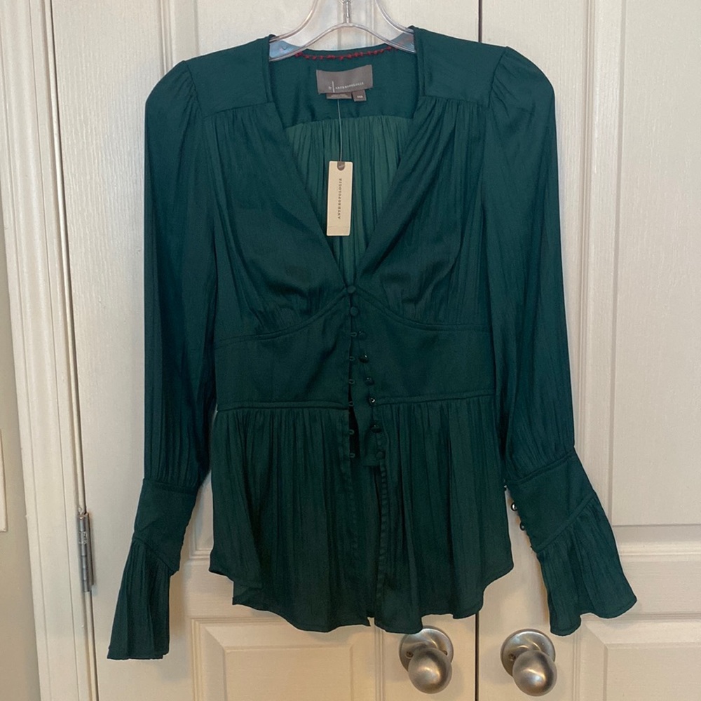 Anthropologie Beautiful Dark Green Blouse